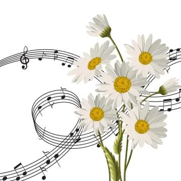 Daisies with music notes Stock Illustration