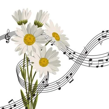 Daisies with music notes. Stock Illustration