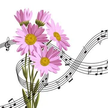 Daisies with music notes. Stock Illustration