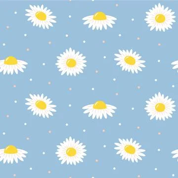 Daisies seamless pattern on pastel blue background. Stock Illustration