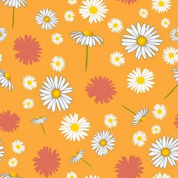 Daisies vector seamless pattern on orange background Stock Illustration