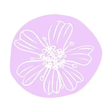 Daisy with abstract shapes hand drawn illustration. Line art. Isolated on white Stock Illustration