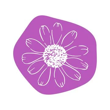 Daisy with abstract shapes hand drawn illustration. Line art. Isolated on white Stock Illustration
