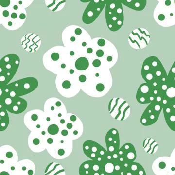 Daisy field. Simple chamomile flowers seamless pattern. Stock Illustration