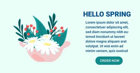 Daisy Flower banner. Hello Spring concept. Cute vector Illustration. Stock Illustration