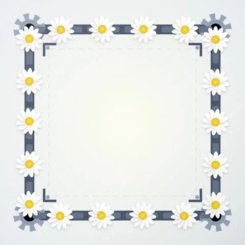 Daisy Flower Border Frame with Gear Elements - Spring Floral Decorative Desig Stock Footage 346284106