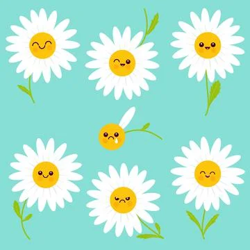 Daisy flower characters. Vector illustration Stock Illustration