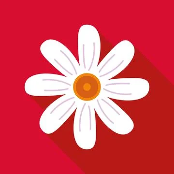 Daisy flower flat design icon on red background Stock Illustration