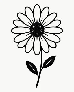 Daisy flower line drawing with stem for botanical illustration Stock Illustration