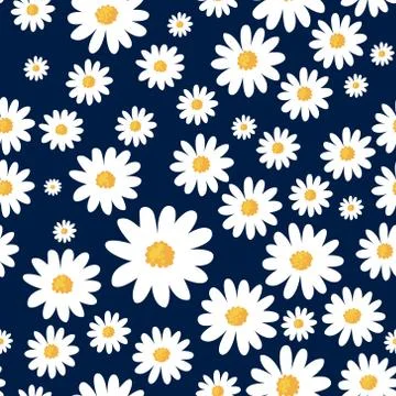 Daisy flower seamless pattern on blue background Stock Illustration