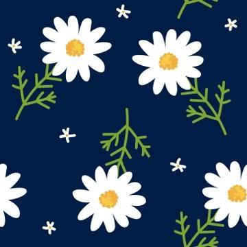 Daisy flower seamless pattern on blue background Stock Illustration