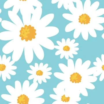 Daisy flower seamless pattern on blue background Stock Illustration