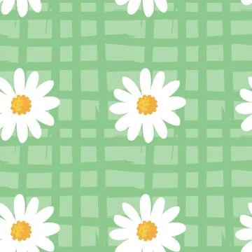 Daisy flower seamless pattern on green background Stock Illustration