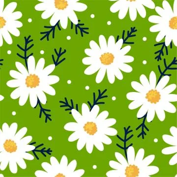 Daisy flower seamless pattern on green background Stock Illustration