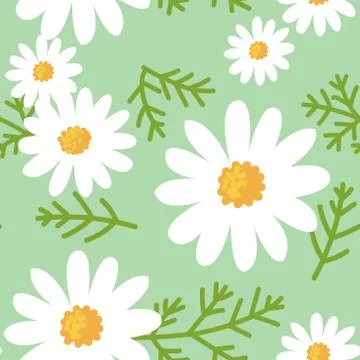 Daisy flower seamless pattern on green background Stock Illustration