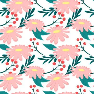 Daisy Flower seamless pattern. Spring endless background. Cute vector Illustr Stock Illustration