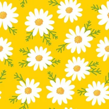 Daisy flower seamless pattern on yellow background Stock Illustration