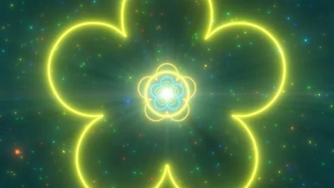 Daisy Flower Shape Petals Outline Spring Season Neon Lights Tunnel Stock Footage 168979094