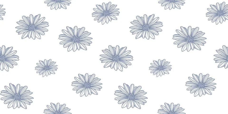 Daisy flower vector pattern background. Blue and white. Illustrazione stock
