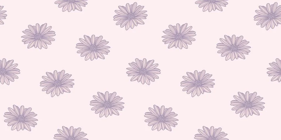 Daisy flower vector pattern background. Pastel pink wallpaper. Illustrazione stock