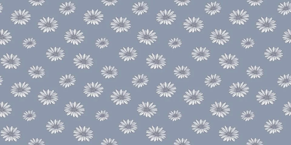 Daisy flower vector pattern background. Blue wallpaper. 스톡 일러스트