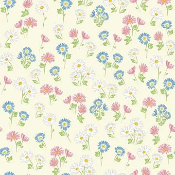 Daisy flower vector seamless pattern. Stock Illustration