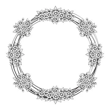 Daisy flowers circle frame Stock Illustration