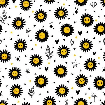 Daisy flowers seamless pattern. Cute floral seamless pattern. Beautiful cha.. Stock Illustration