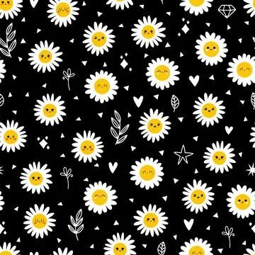 Daisy flowers seamless pattern. Cute floral seamless pattern. Beautiful cha.. Stock Illustration