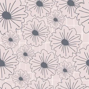 Daisy flowers seamless pattern on lines background. Modern botanical design f Stock Illustration