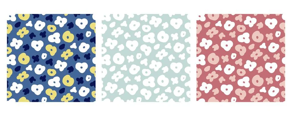 Daisy Flowers Seamless Pattern Set. Floral Print Stock Illustration