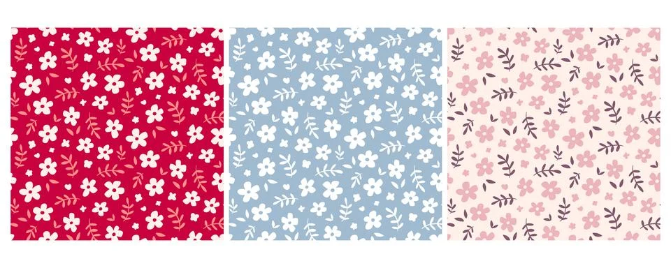 Daisy Flowers Seamless Pattern Set. Floral Print Stock Illustration