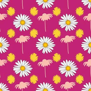Daisy flowers vector seamless pattern design Illustrazione stock