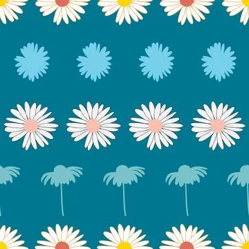 Daisy flowers vector seamless pattern on turquoise background Stock Illustration