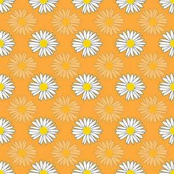 Daisy flowers vector seamless pattern on orange background Stock Illustration