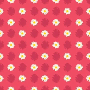 Daisy flowers vector seamless pattern on red background Stock Illustration