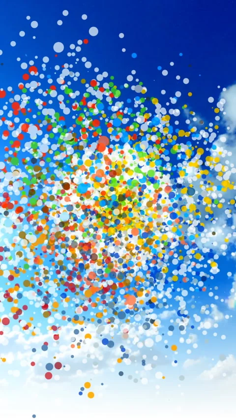 Daisy Petal Confetti Explosion Against Bright Blue Sky With Fluffy Clouds v.. Stock Footage 337738241