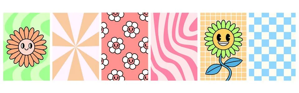 Daisy retro groovy patterns Stock Illustration
