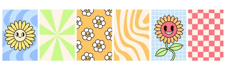 Daisy retro groovy patterns Stock Illustration