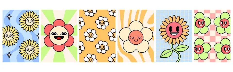 Daisy retro groovy patterns Stock Illustration