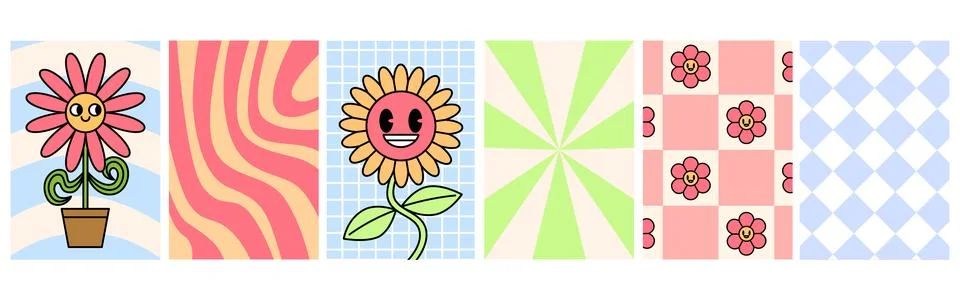 Daisy retro groovy patterns Stock Illustration