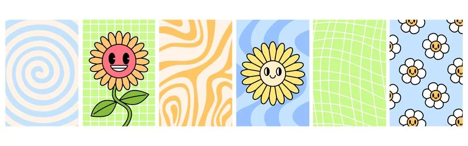 Daisy retro groovy patterns Ilustração Stock