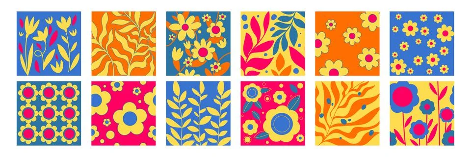 Daisy retro y2k floral pattern set Stock Illustration