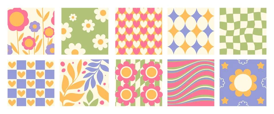 Daisy retro y2k pattern with flower groovy Stock Illustration
