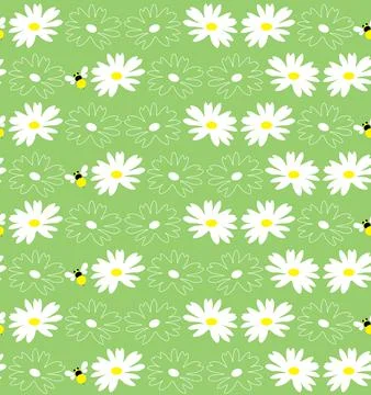 Daisy Seamless Pattern with bee 스톡 일러스트