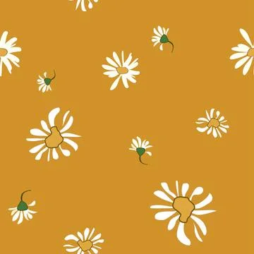 A daisy seamless pattern vector design hand drawn spring daisy flower fabri.. Stock Illustration