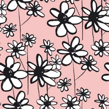 Daisy sketch color seamless pattern Stock Illustration