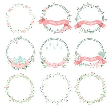 Daisy spring and easter flower wreath collection eps10 vectors collection Stock Illustration
