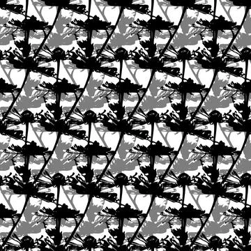 Daisy trace flower seamless pattern, black and white background for textile d Illustrazione stock