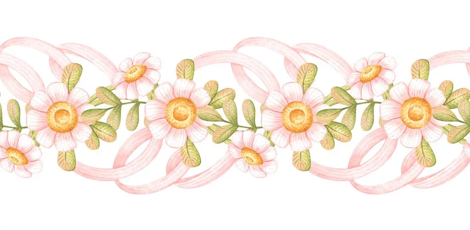 Daisy vine border seamless pattern 스톡 일러스트